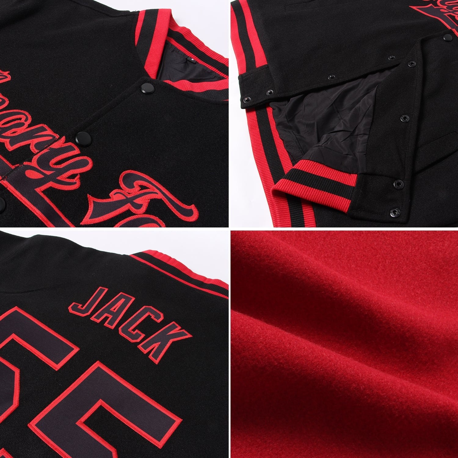 Custom Crimson Kelly Green-Cream Bomber Full-Snap Varsity Letterman Two Tone Jacket photo 4