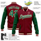 Custom Crimson Kelly Green-Cream Bomber Full-Snap Varsity Letterman Two Tone Jacket photo 5