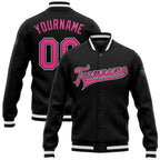 Custom Black Pink-White Bomber Full-Snap Varsity Letterman Jacket