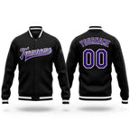 Custom Black Purple-White Bomber Full-Snap Varsity Letterman Jacket