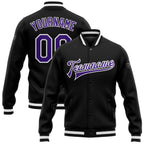 Custom Black Purple-White Bomber Full-Snap Varsity Letterman Jacket photo 1