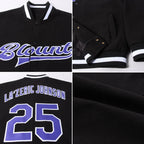 Custom Black Purple-White Bomber Full-Snap Varsity Letterman Jacket photo 4