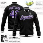 Custom Black Purple-White Bomber Full-Snap Varsity Letterman Jacket photo 5