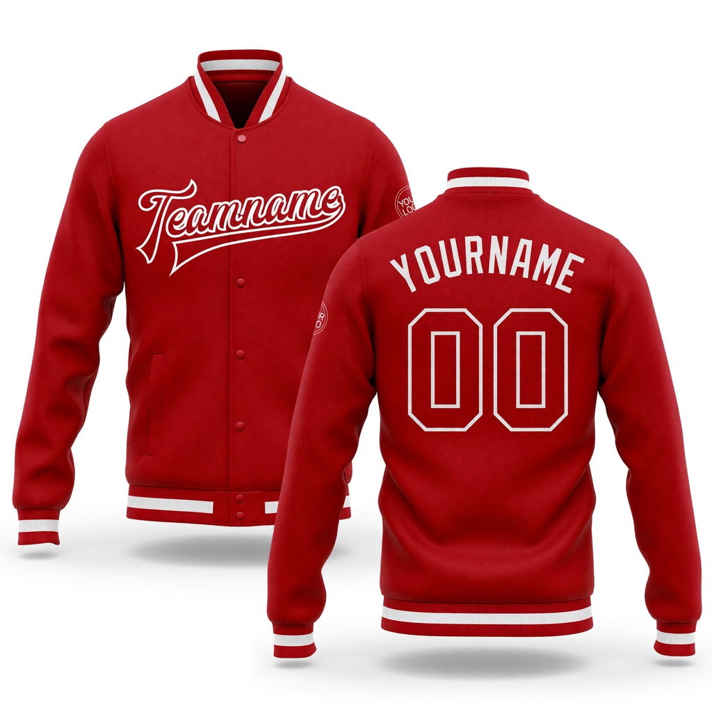 Custom Red Red-White Bomber Full-Snap Varsity Letterman Jacket