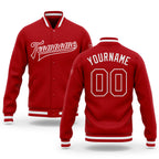 Custom Red Red-White Bomber Full-Snap Varsity Letterman Jacket
