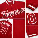 Custom Red Red-White Bomber Full-Snap Varsity Letterman Jacket detail
