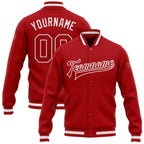 Custom Red Red-White Bomber Full-Snap Varsity Letterman Jacket photo 1
