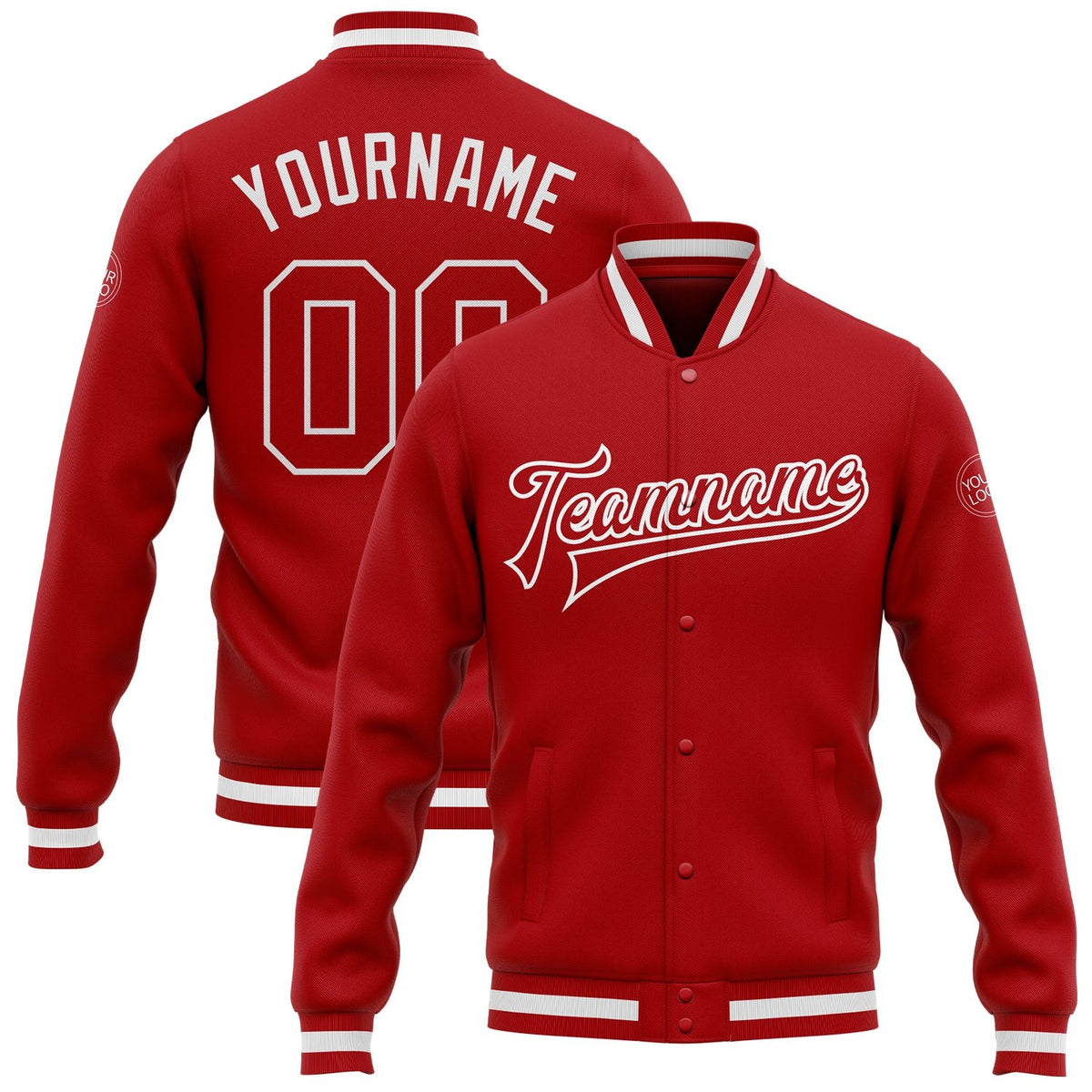 Custom Red Red-White Bomber Full-Snap Varsity Letterman Jacket photo 1