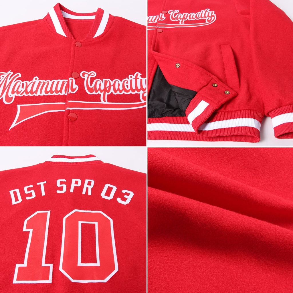 Custom Red Red-White Bomber Full-Snap Varsity Letterman Jacket photo 4