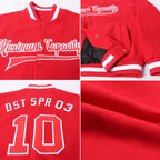 Custom Red Red-White Bomber Full-Snap Varsity Letterman Jacket photo 4