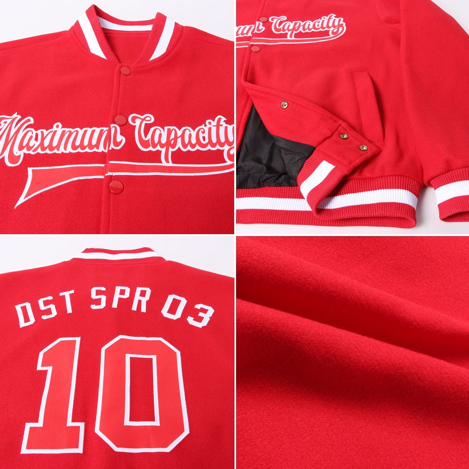 Custom Red Red-White Bomber Full-Snap Varsity Letterman Jacket photo 4