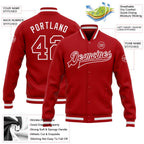 Custom Red Red-White Bomber Full-Snap Varsity Letterman Jacket photo 5