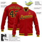 Custom Red Black-Gold Bomber Full-Snap Varsity Letterman Jacket photo 5