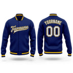 Custom Royal White Navy-Gold Bomber Full-Snap Varsity Letterman Jacket