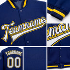 Custom Royal White Navy-Gold Bomber Full-Snap Varsity Letterman Jacket detail