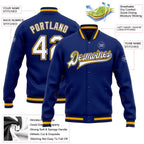 Custom Royal White Navy-Gold Bomber Full-Snap Varsity Letterman Jacket photo 5