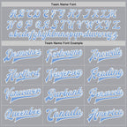 Custom Gray Light Blue-White Bomber Full-Snap Varsity Letterman Jacket photo 5
