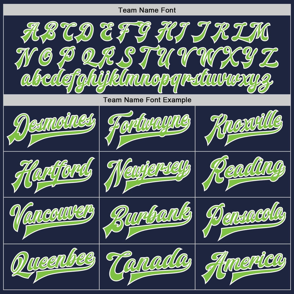 Custom Navy Neon Green-White Bomber Full-Snap Varsity Letterman Jacket photo 5