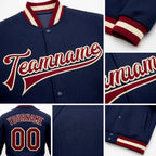 Custom Navy Maroon-Cream Bomber Full-Snap Varsity Letterman Jacket detail