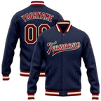 Custom Navy Maroon-Cream Bomber Full-Snap Varsity Letterman Jacket photo 1
