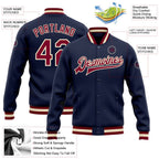 Custom Navy Maroon-Cream Bomber Full-Snap Varsity Letterman Jacket photo 5