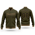 Custom Olive Black-Old Gold Bomber Full-Snap Varsity Letterman Salute To Service Jacket