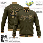 Custom Olive Black-Old Gold Bomber Full-Snap Varsity Letterman Salute To Service Jacket photo 5