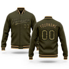 Custom Olive Camo Black-Old Gold Bomber Full-Snap Varsity Letterman Salute To Service Jacket