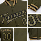 Custom Olive Camo Black-Old Gold Bomber Full-Snap Varsity Letterman Salute To Service Jacket detail