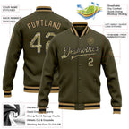 Custom Olive Camo Black-Old Gold Bomber Full-Snap Varsity Letterman Salute To Service Jacket photo 5