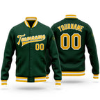 Custom Green Gold-White Bomber Full-Snap Varsity Letterman Jacket