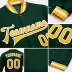 Custom Green Gold-White Bomber Full-Snap Varsity Letterman Jacket detail