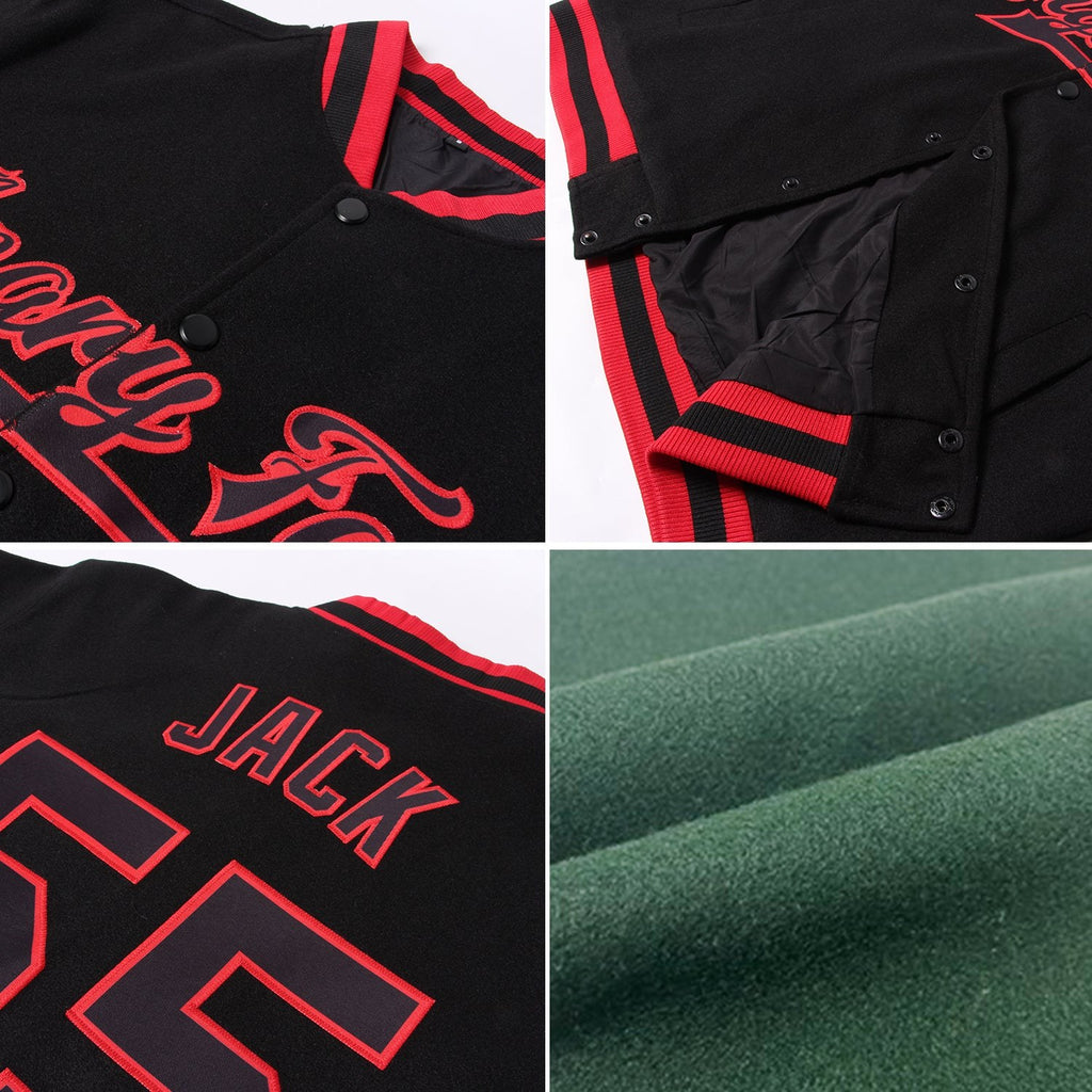 Custom Green Gold-White Bomber Full-Snap Varsity Letterman Jacket photo 4