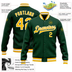 Custom Green Gold-White Bomber Full-Snap Varsity Letterman Jacket photo 5