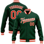 Custom Green Orange-White Bomber Full-Snap Varsity Letterman Jacket photo 1