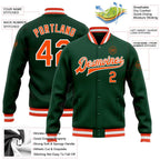 Custom Green Orange-White Bomber Full-Snap Varsity Letterman Jacket photo 5