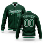 Custom Green Kelly Green-White Bomber Full-Snap Varsity Letterman Jacket