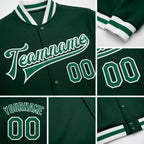 Custom Green Kelly Green-White Bomber Full-Snap Varsity Letterman Jacket detail