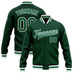 Custom Green Kelly Green-White Bomber Full-Snap Varsity Letterman Jacket photo 1