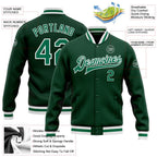 Custom Green Kelly Green-White Bomber Full-Snap Varsity Letterman Jacket photo 5