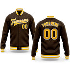 Custom Brown Gold-White Bomber Full-Snap Varsity Letterman Jacket
