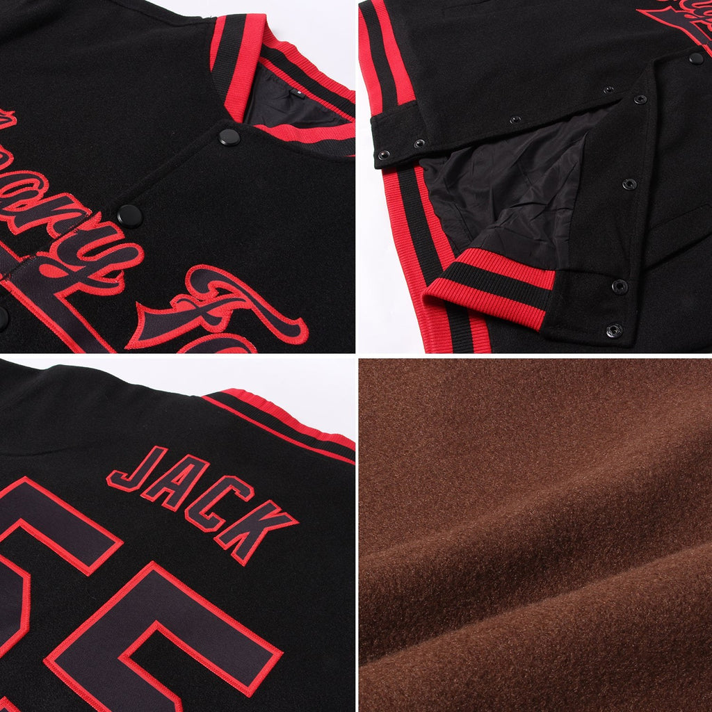 Custom Brown Gold-White Bomber Full-Snap Varsity Letterman Jacket photo 4