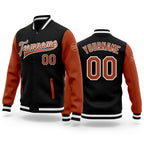 Custom Black Texas Orange-White Bomber Full-Snap Varsity Letterman Two Tone Jacket
