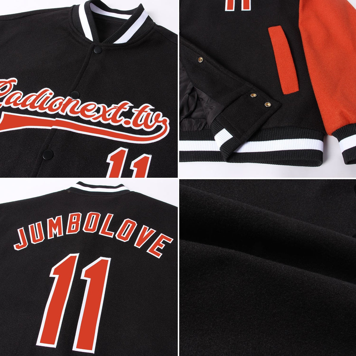 Custom Black Texas Orange-White Bomber Full-Snap Varsity Letterman Two Tone Jacket photo 4