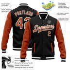 Custom Black Texas Orange-White Bomber Full-Snap Varsity Letterman Two Tone Jacket photo 5