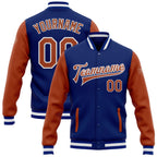 Custom Royal Texas Orange-White Bomber Full-Snap Varsity Letterman Two Tone Jacket photo 1
