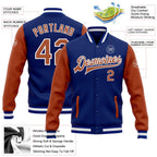 Custom Royal Texas Orange-White Bomber Full-Snap Varsity Letterman Two Tone Jacket photo 5