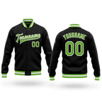 Custom Black Neon Green-White Bomber Full-Snap Varsity Letterman Jacket