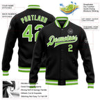 Custom Black Neon Green-White Bomber Full-Snap Varsity Letterman Jacket photo 5