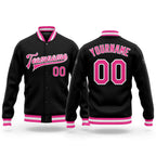 Custom Black Pink-White Bomber Full-Snap Varsity Letterman Jacket